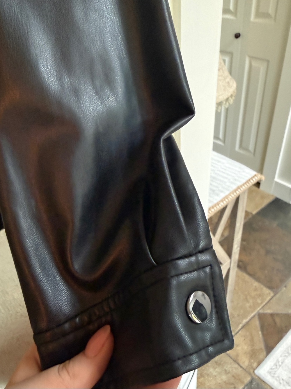 Zara Black Faux Leather Belted Shirt Jacket - Picture 7 of 14